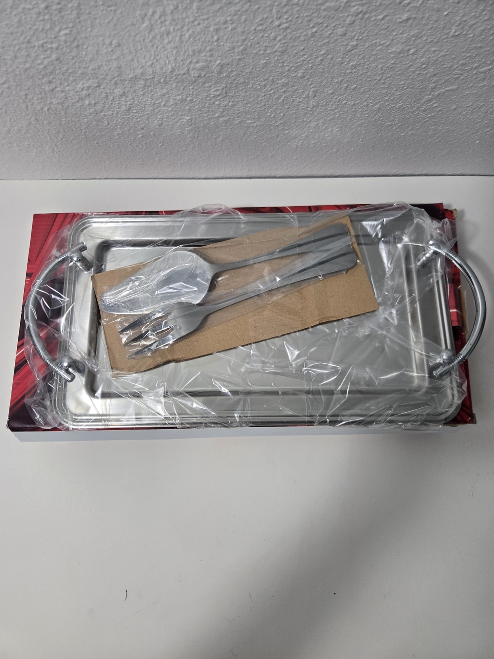 Stainless Steel Serving Platter with Handles and Serving Set - Silver